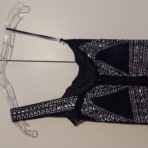 Banjul Black Semi Sheer One Shoulder Strap Gown with Silver Rhinestones Sz Small - Picture 11 of 16